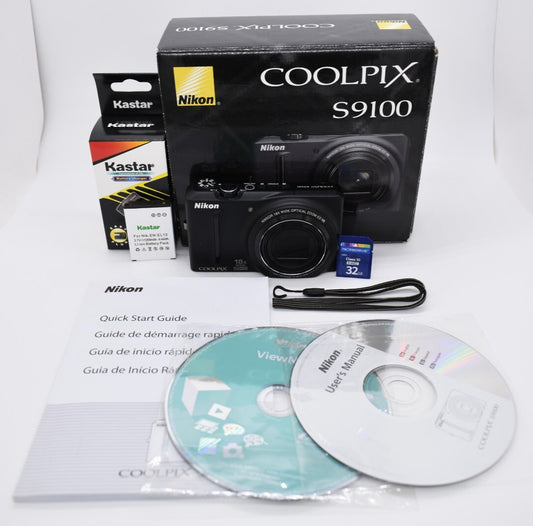 Nikon Coolpix S9100 Compact Digital Camera 12.1 MP 18x Zoom Black English