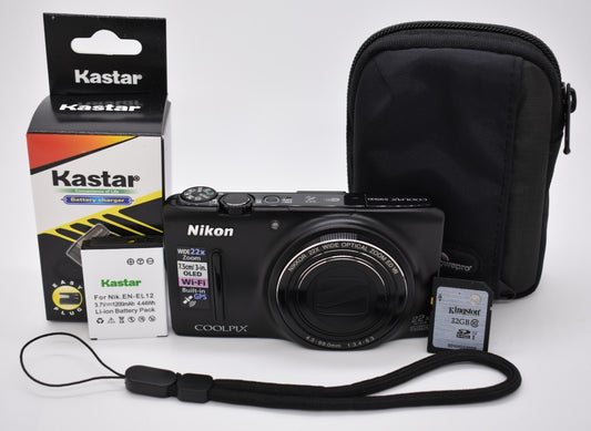Nikon COOLPIX S9500 18.1MP Compact Digital Camera Black Bundle - FULLY TESTED ✅