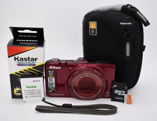 Nikon COOLPIX S9300 Compact Digital Camera Red 16.0MP Optical Zoom 18x - Tested