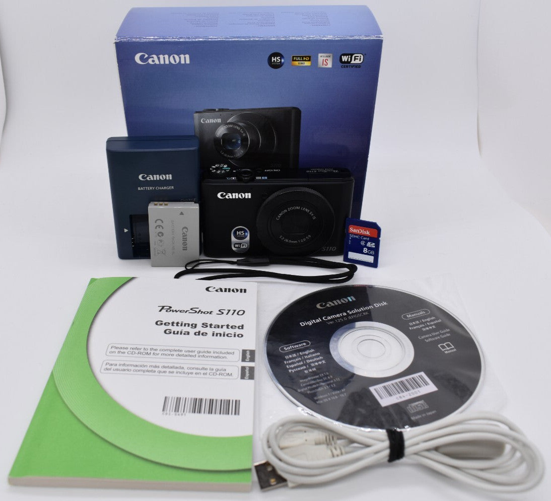 Canon PowerShot S110 12.1MP Black Digital Camera Bundle Complete - Tested Works✅